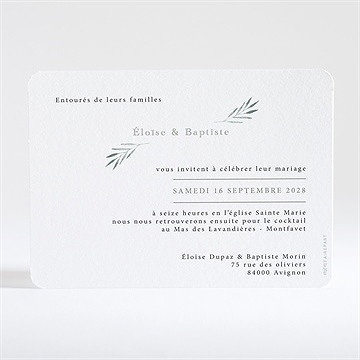 Faire-part mariage feuillage d'argent - Dos du faire-part