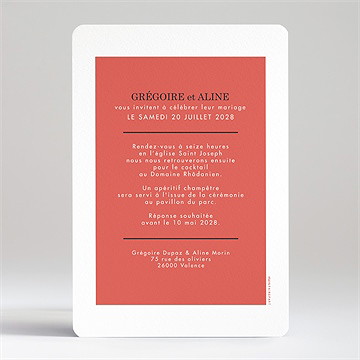 Faire-part mariage gravure rouge - Dos du faire-part