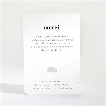 Remerciement naissance double jeu - Dos de la carte