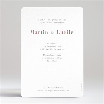 Faire-part naissance nos beaux jumeaux - Dos du faire-part