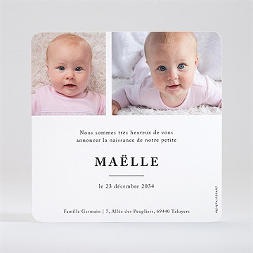 Faire-part naissance sobre et épuré - Dos du faire-part