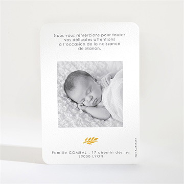 Remerciement naissance subtil rouge gorge - Dos de la carte