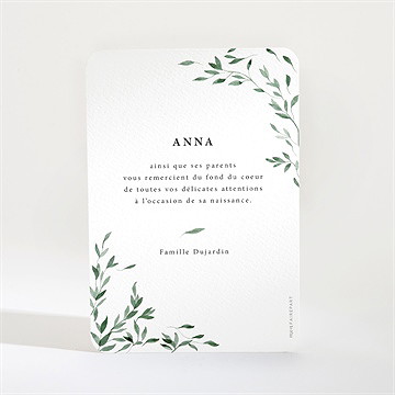 Remerciement naissance douceur végétale - Dos de la carte