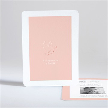 Faire-part de baptême colombe cuivrée