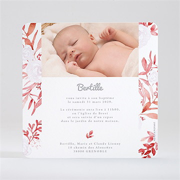 Faire-part de baptême initiale en cuivre végétal - Dos de la carte