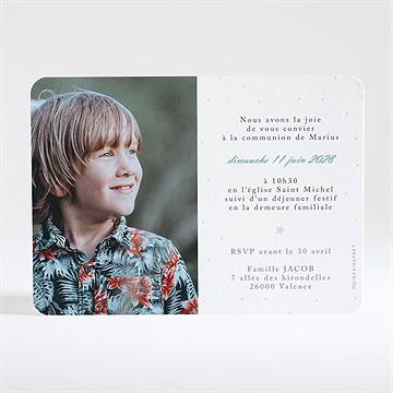 Faire-part communion tampon étoilé - Dos du faire-part