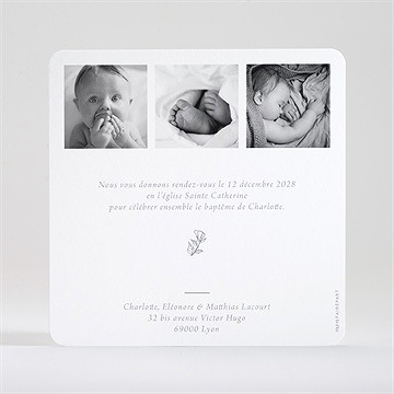 Faire-part de baptême gravure sur kraft - Dos du faire-part