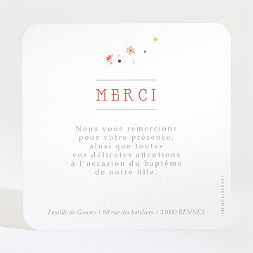 Remerciement baptême portrait en tourbillon - Dos de la carte