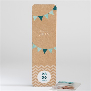 Faire-part naissance marque page banderoles kraft
