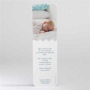 Faire-part naissance marque page banderoles kraft - Dos du faire-part