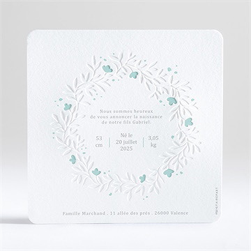 Faire-part naissance couronne gaufrage pour garçon - Dos du faire-part