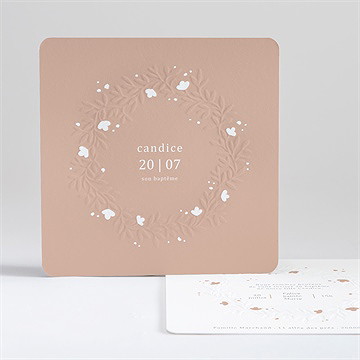 Faire-part de baptême belle couronne gaufrage