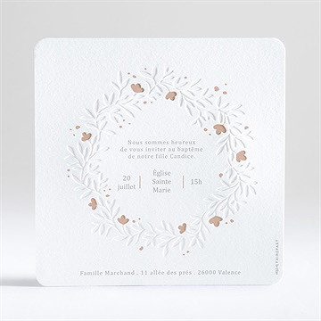Faire-part de baptême belle couronne gaufrage - Dos du faire-part