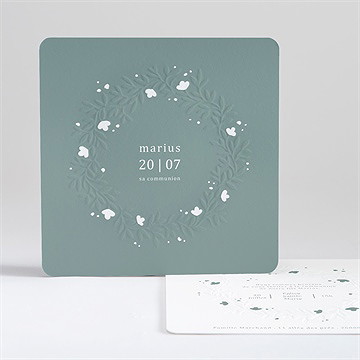 Faire-part communion gaufrage émeraude