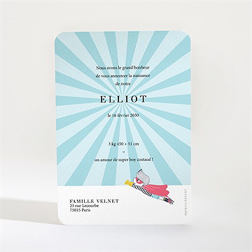 Faire-part naissance super boy - Dos du faire-part
