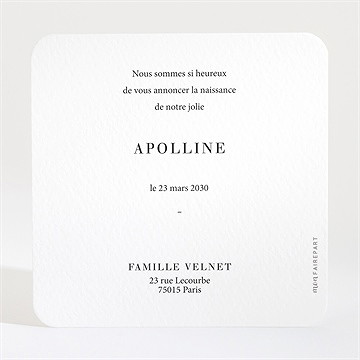 Faire-part naissance tendre cadre - Dos du faire-part