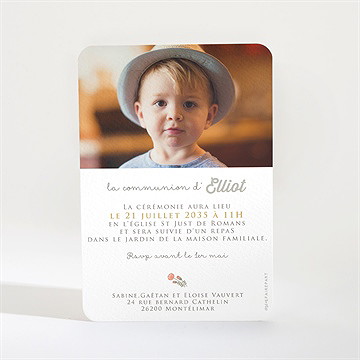 Faire-part communion signature florale - Dos du faire-part