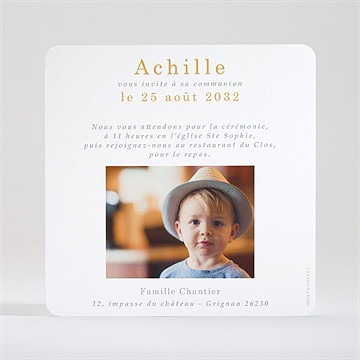 Faire-part communion jaune et or - Dos du faire-part