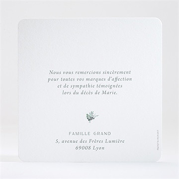 Remerciement décès bel apaisement - Dos de la carte