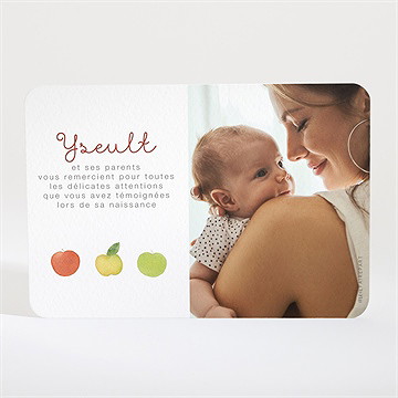 Remerciement naissance comme 3 pommes - Dos de la carte