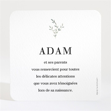 Remerciement naissance première initiale - Dos de la carte