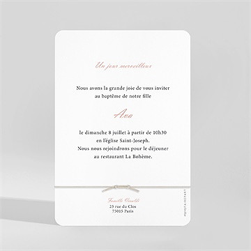 Faire-part de baptême un jour merveilleux - Dos du faire-part