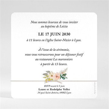 Faire-part de baptême symbole de foi - Dos du faire-part