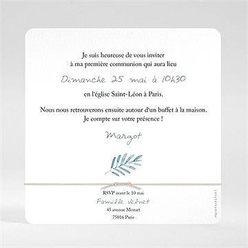 Faire-part communion aquarelle sacrée - Dos du faire-part