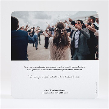 Remerciement mariage notre union - Dos du remerciement