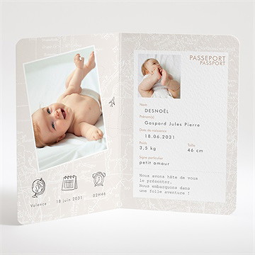 Faire-part naissance mon premier passeport - Intérieur du faire-part