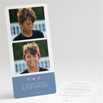 Menu communion bleu myosotis magnet