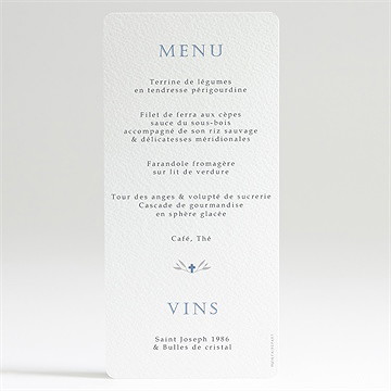 Menu communion bleu myosotis - Dos du menu