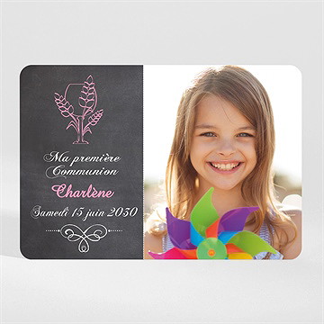 Faire-part communion fond ardoise et photo magnet