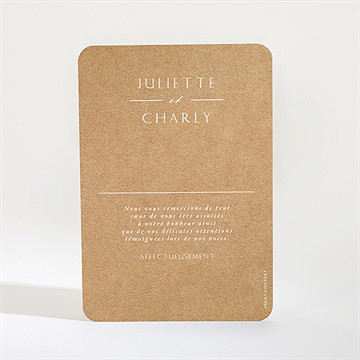 Remerciement mariage kraft épuré - Dos du remerciement