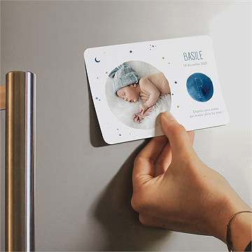 Faire-part naissance nuit étoilée magnet - Mise en situation