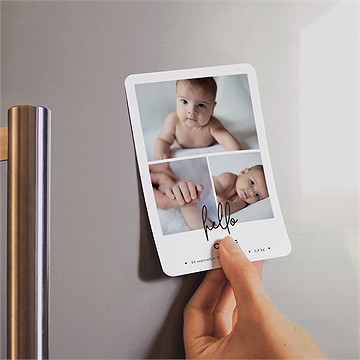 Faire-part naissance hello en photos magnet - Mise en situation