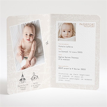 Faire-part de baptême mon passeport bapteme - Intérieur du faire-part
