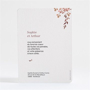 Remerciement mariage poésie cuivrée - Dos de la carte