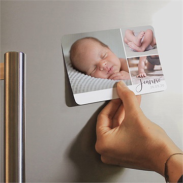 Faire-part naissance joli photomaton magnet - Mise en situation