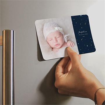 Faire-part naissance neige étoilée magnet - Mise en situation