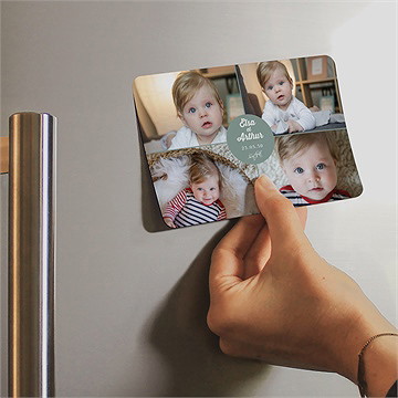 Faire-part naissance joyeuse mosaïque magnet - Mise en situation