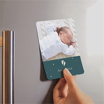 Faire-part naissance douce empreinte magnet - Mise en situation
