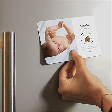 Faire-part naissance compères magnet - Mise en situation