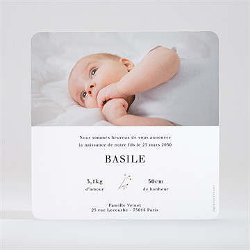 Faire-part naissance esquisse végétale dorure - Dos du faire-part