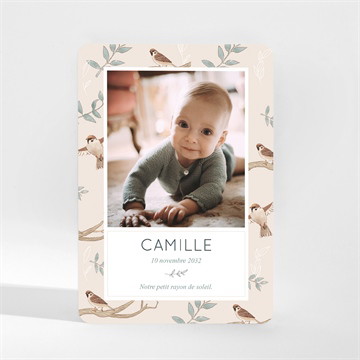 Faire-part naissance sur un arbre perché magnet