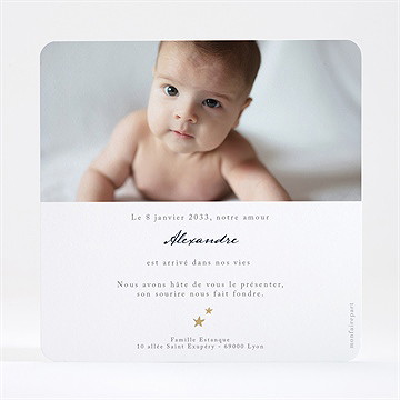 Faire-part naissance étoile carte dorure - Dos du faire-part
