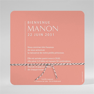 Faire-part naissance sobre et chic ensemencée - Dos de la carte