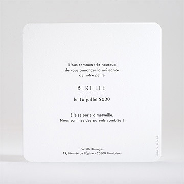 Faire-part naissance portrait intimiste dorure - Dos du faire-part