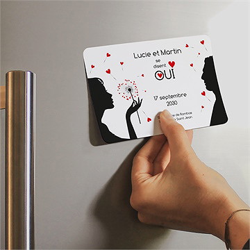 Faire-part mariage un oui en photo magnet - Mise en situation