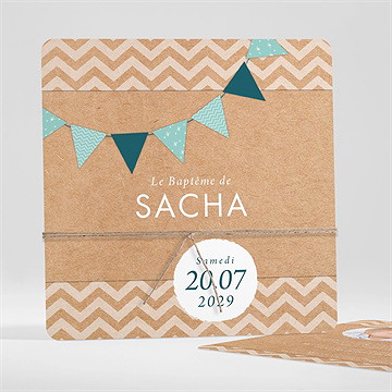 Faire-part de baptême farandole de kraft carré